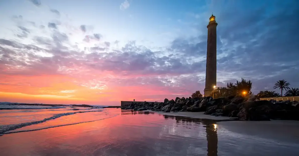 The Maspalomas lighthouse in Gran Canaria at sunset